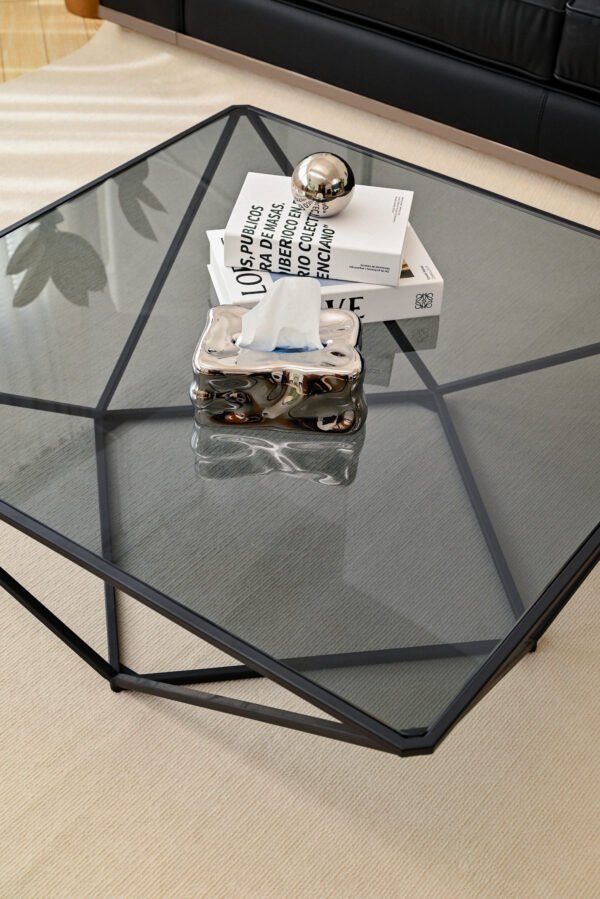 0426产品补拍-065 Square Metal Frame Glass Coffee Table C299