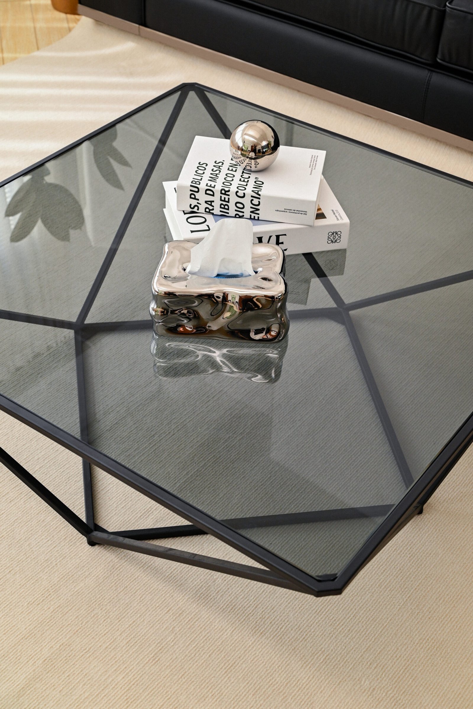 Square Metal Frame Glass Coffee Table C299