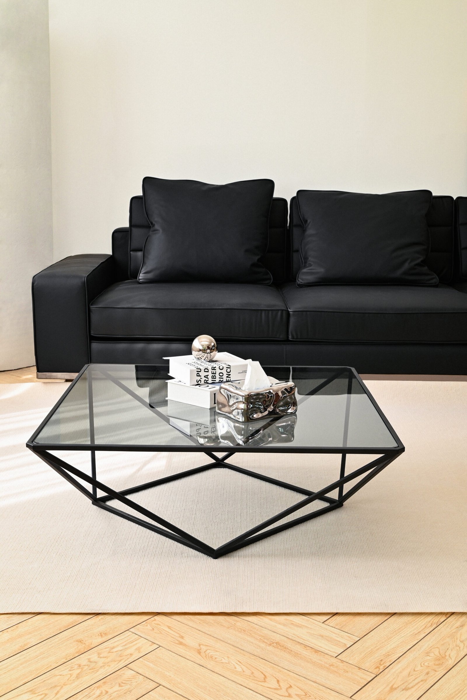 Square Metal Frame Glass Coffee Table C299