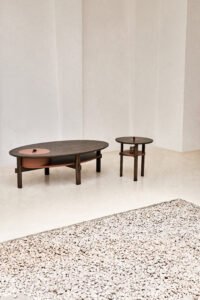 Oval Ocher Brown Wooden Storage Side Table C267