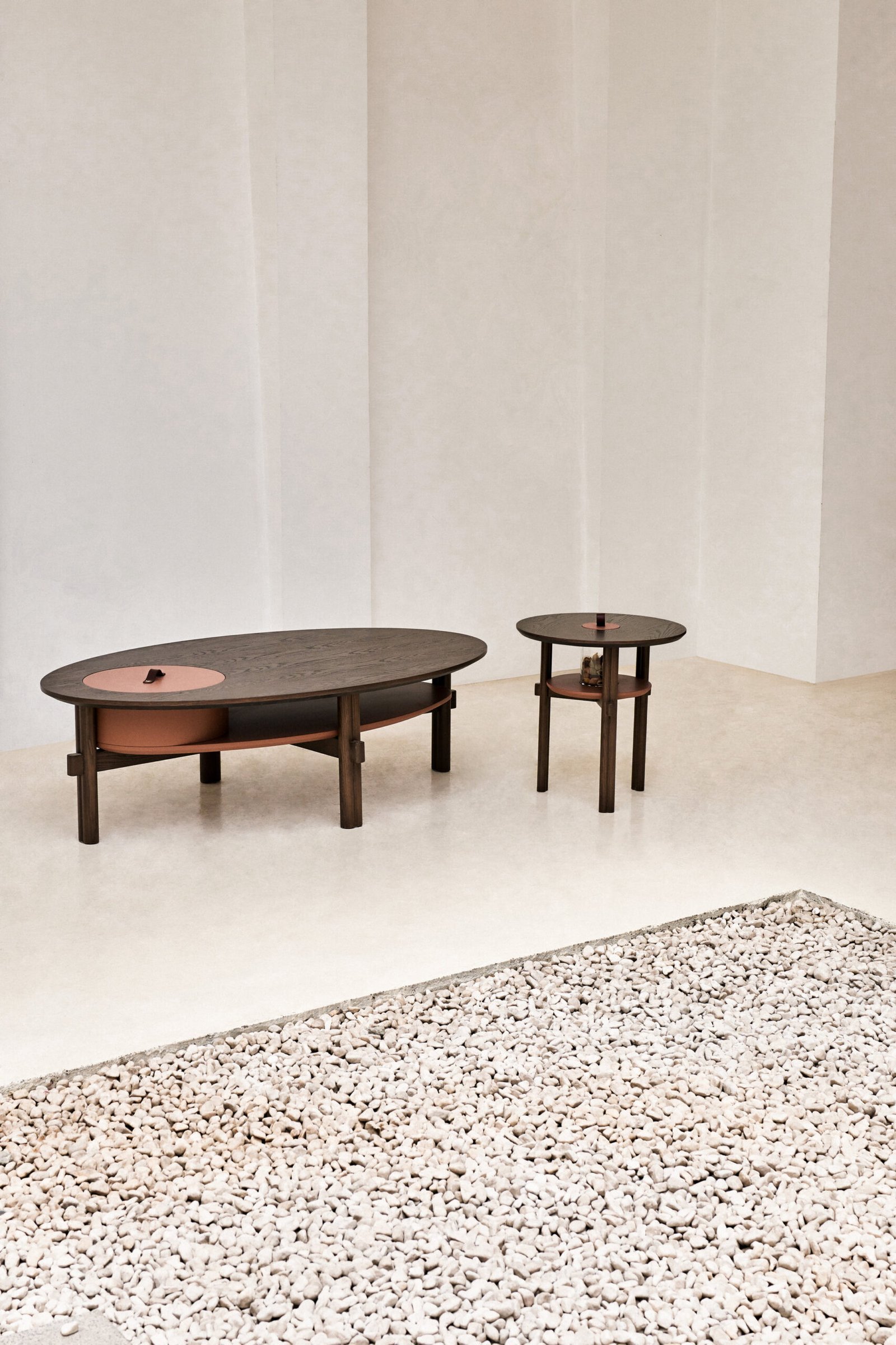 Oval Ocher Brown Wooden Storage Coffee Table C268