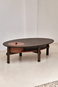 Oval Ocher Brown Wooden Storage Coffee Table C268