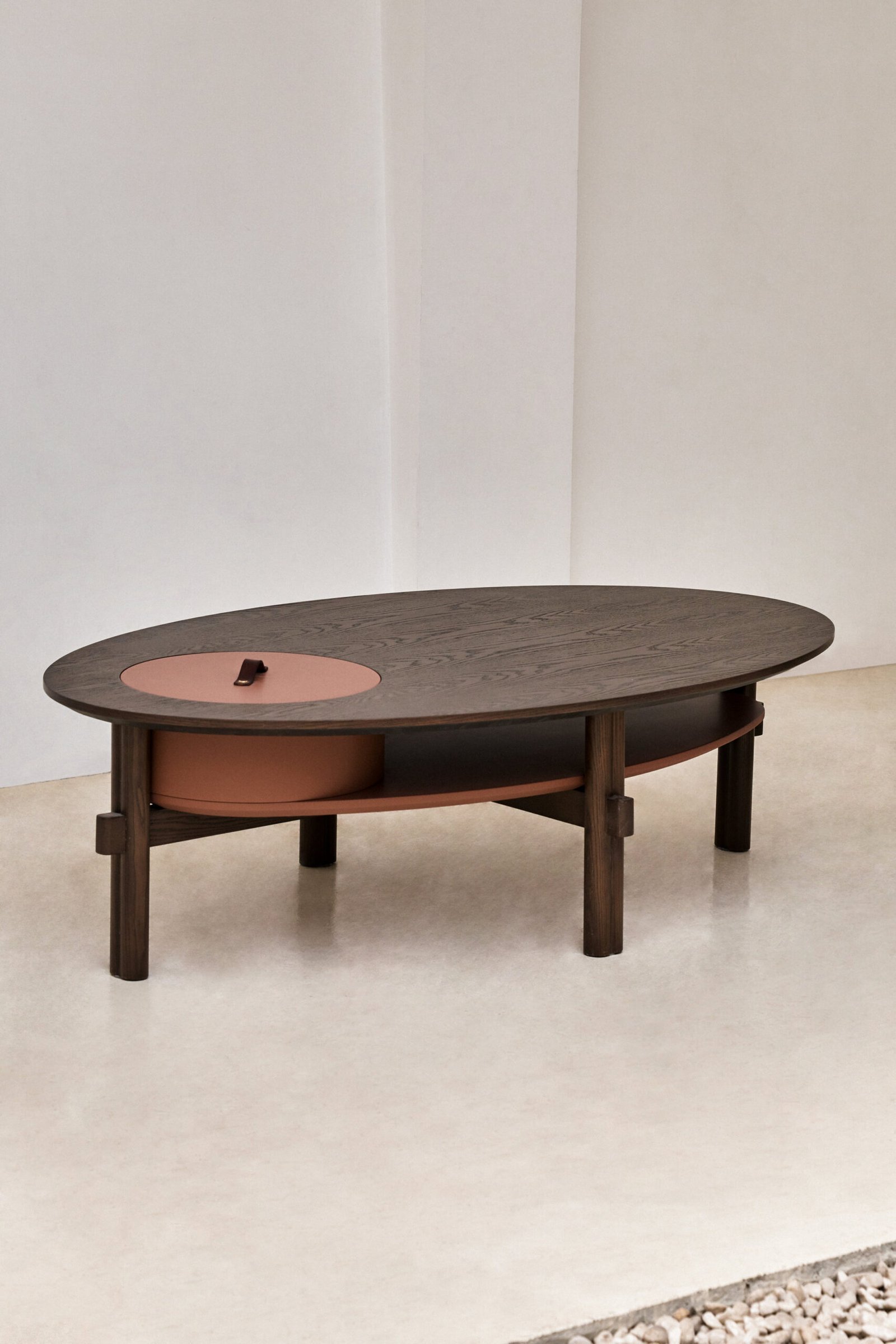 Oval Ocher Brown Wooden Storage Coffee Table C268