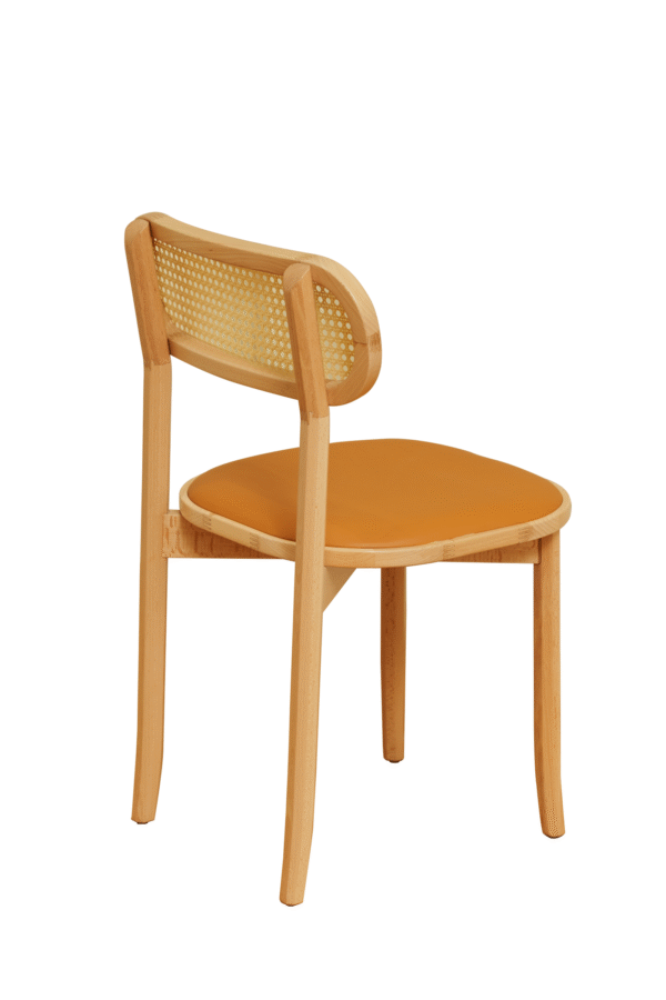 B932-橙色-后视图 Solid Wood Rattan Dining Chair B932
