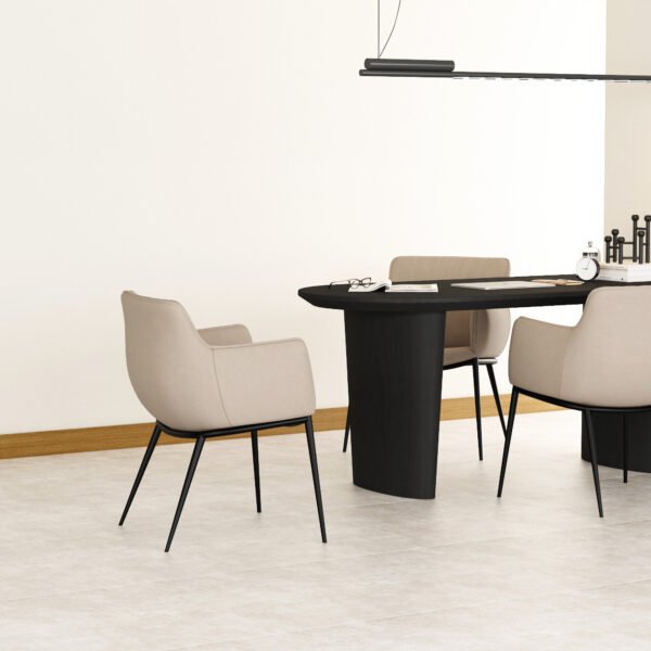 B954场景图 (1) Nordic Artificial Leather Grey Dinning Armchair B954