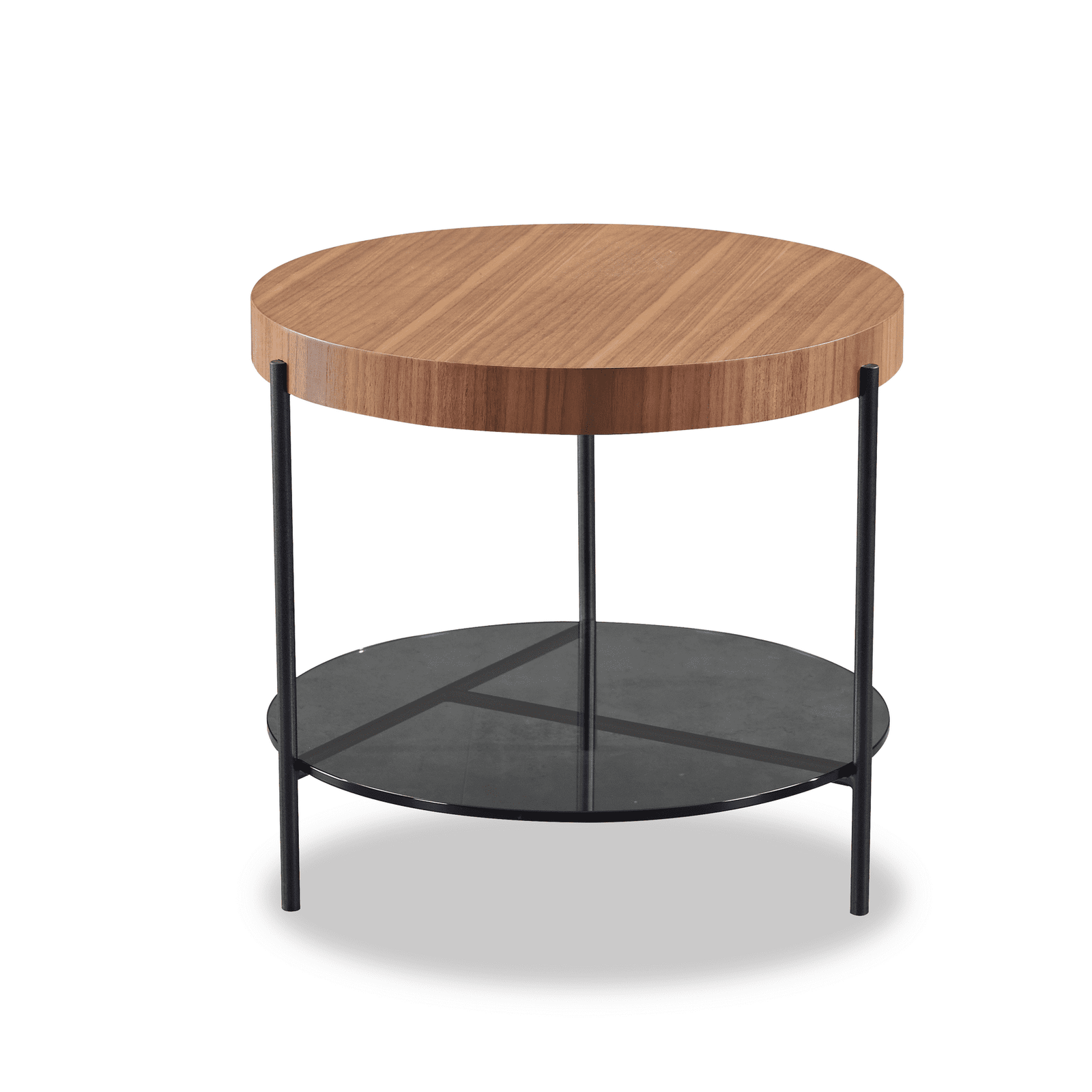 C224 full-moon Coffee Table-Walnut Veneer Elegant Luxury Round Glass Tray Coffee Table C244