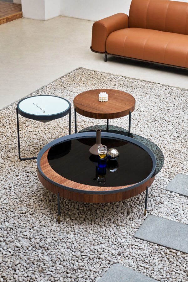 Modern Round Tempered Glass Coffee Table with Clock Design C226