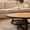 Leather Top Wooden Round Center Coffee Table C250
