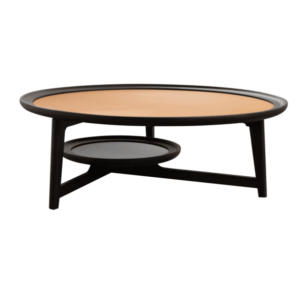 C249-Coffee Table Leather Top Wooden Round Center Coffee Table C249
