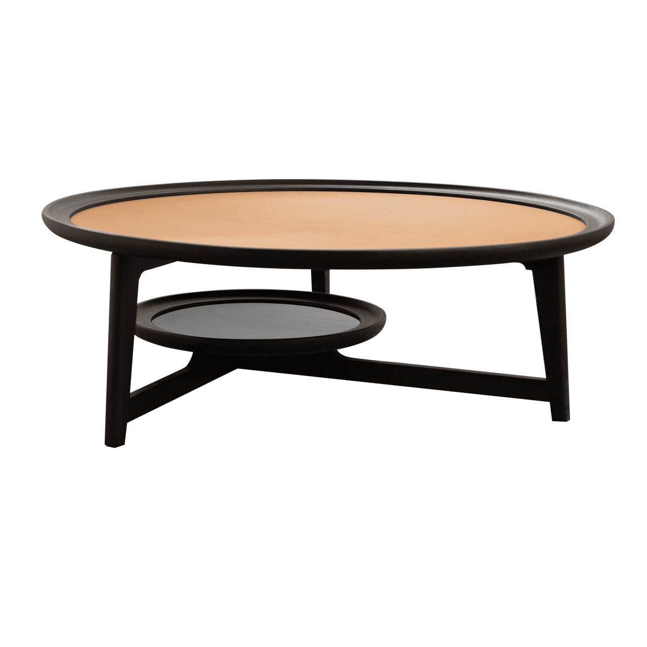 C249-Coffee Table Leather Top Wooden Round Center Coffee Table C249