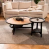 Leather Top Wooden Round Center Coffee Table C249