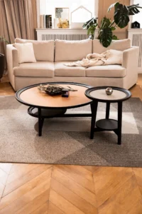Leather Top Wooden Round Center Coffee Table C249