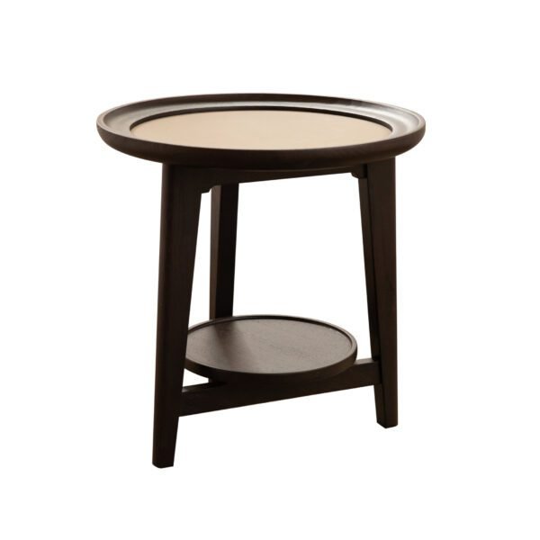 C250 Leather Top Wooden Round Center Coffee Table C250