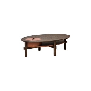 C268 Oval Ocher Brown Wooden Storage Coffee Table C268