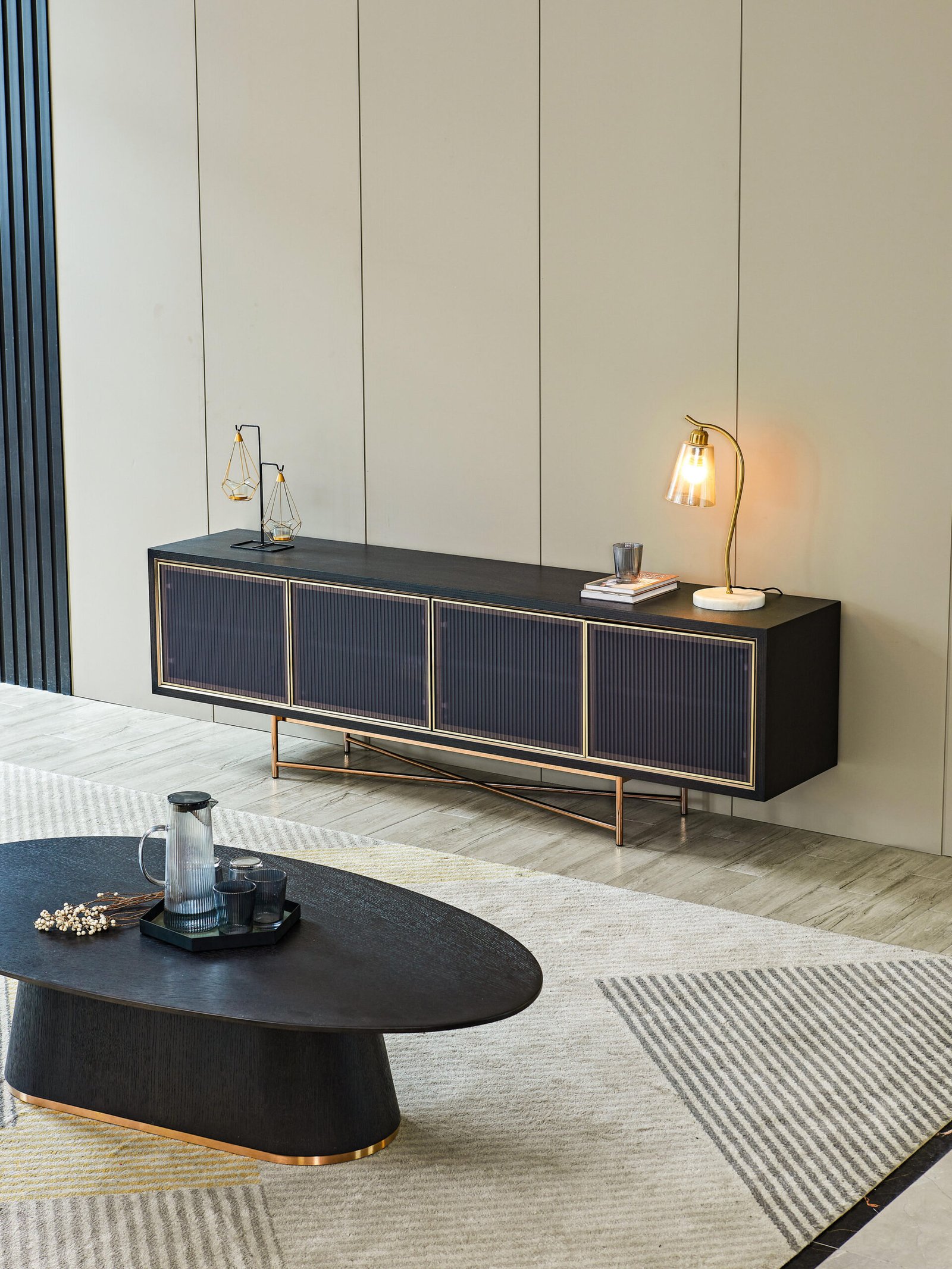 Black Oak Wooden Media Console TV Cabinet HE1276