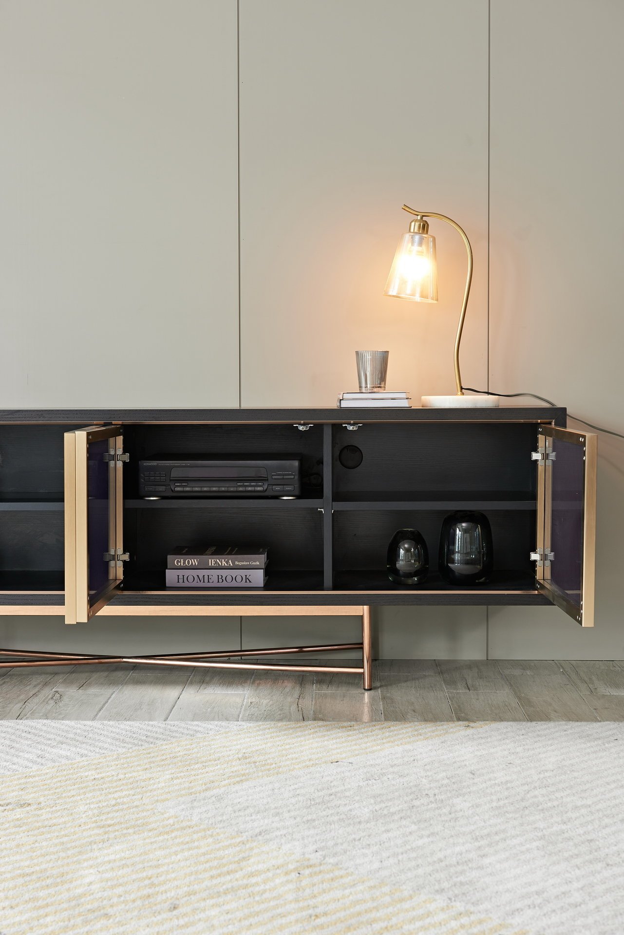 Black Oak Wooden Media Console TV Cabinet HE1276