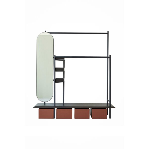 HE5648 (1) Metal Hat Coat Rack Storage Wardrobe With Dressing Mirrors HE5648