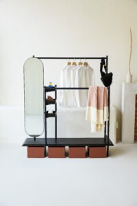 Metal Hat Coat Rack Storage Wardrobe With Dressing Mirrors HE5648