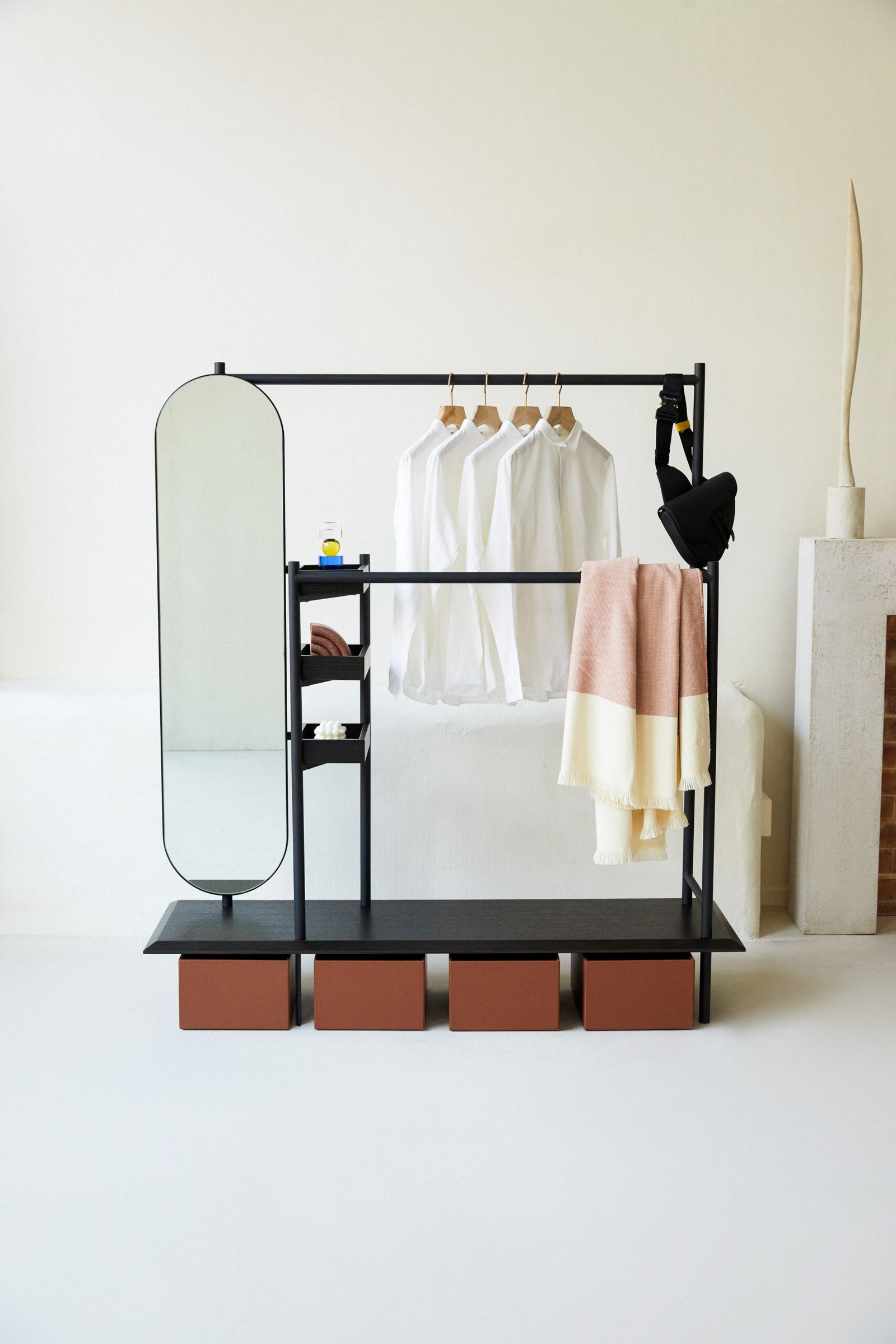 Metal Hat Coat Rack Storage Wardrobe With Dressing Mirrors HE5648