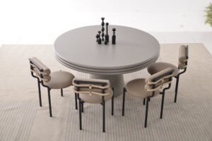 Wooden Minimal Veneer Oak Round Shaped Dining Tables A964