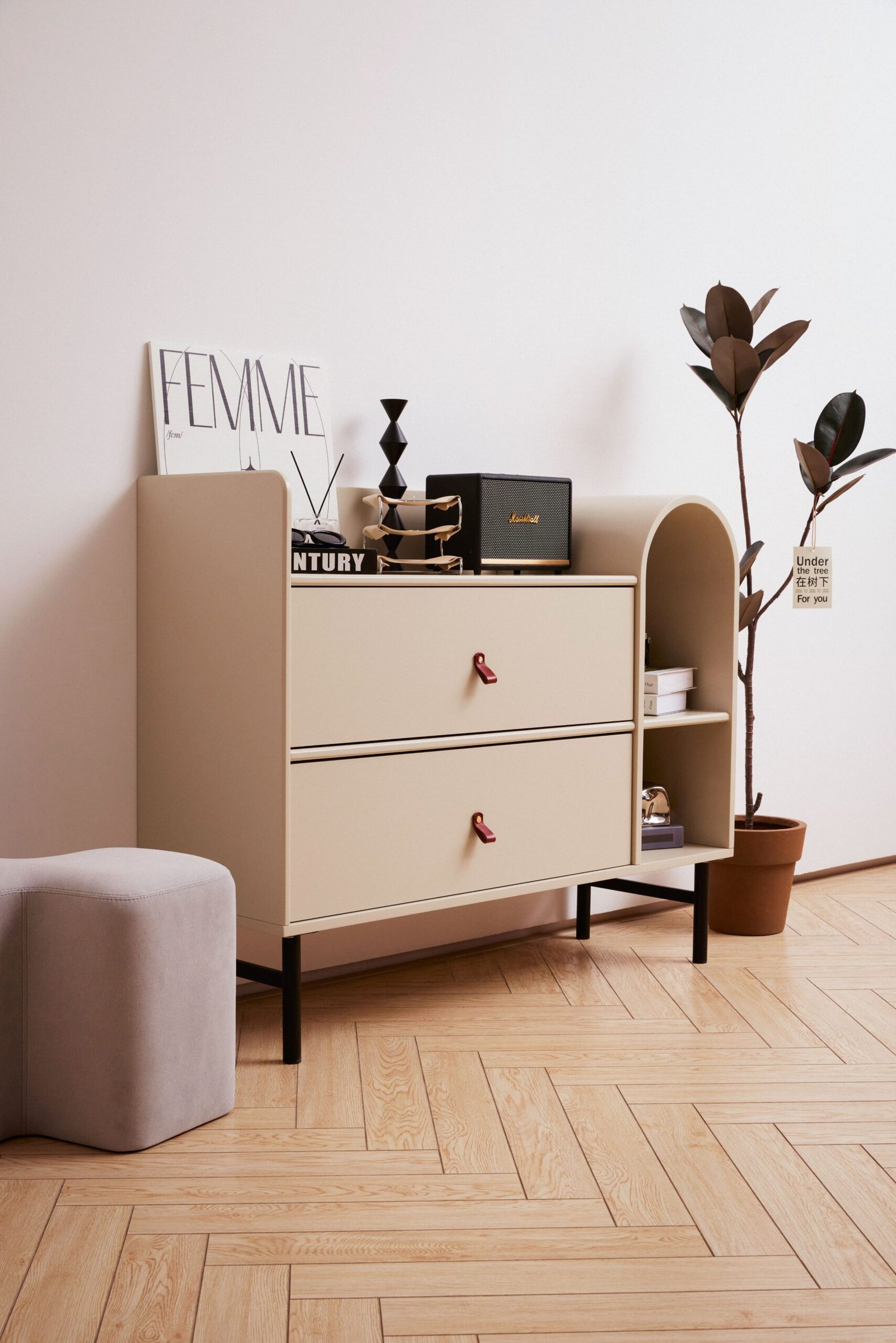 Ins Style Cream-Colored Wood Sideboard Cabinet HE3706