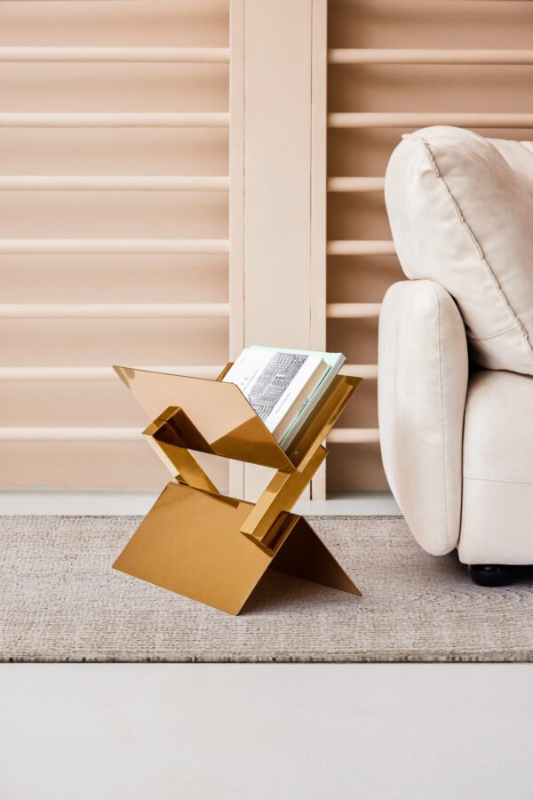 WHLX38369+地毯 Golden Stainless Steel Newspaper Shelves HE5651