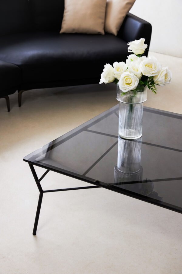 WHLX50817 Square Metal Frame Glass Coffee Table C289