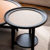 Leather Top Wooden Round Center Coffee Table C250