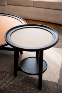 Leather Top Wooden Round Center Coffee Table C249