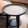 Leather Top Wooden Round Center Coffee Table C250