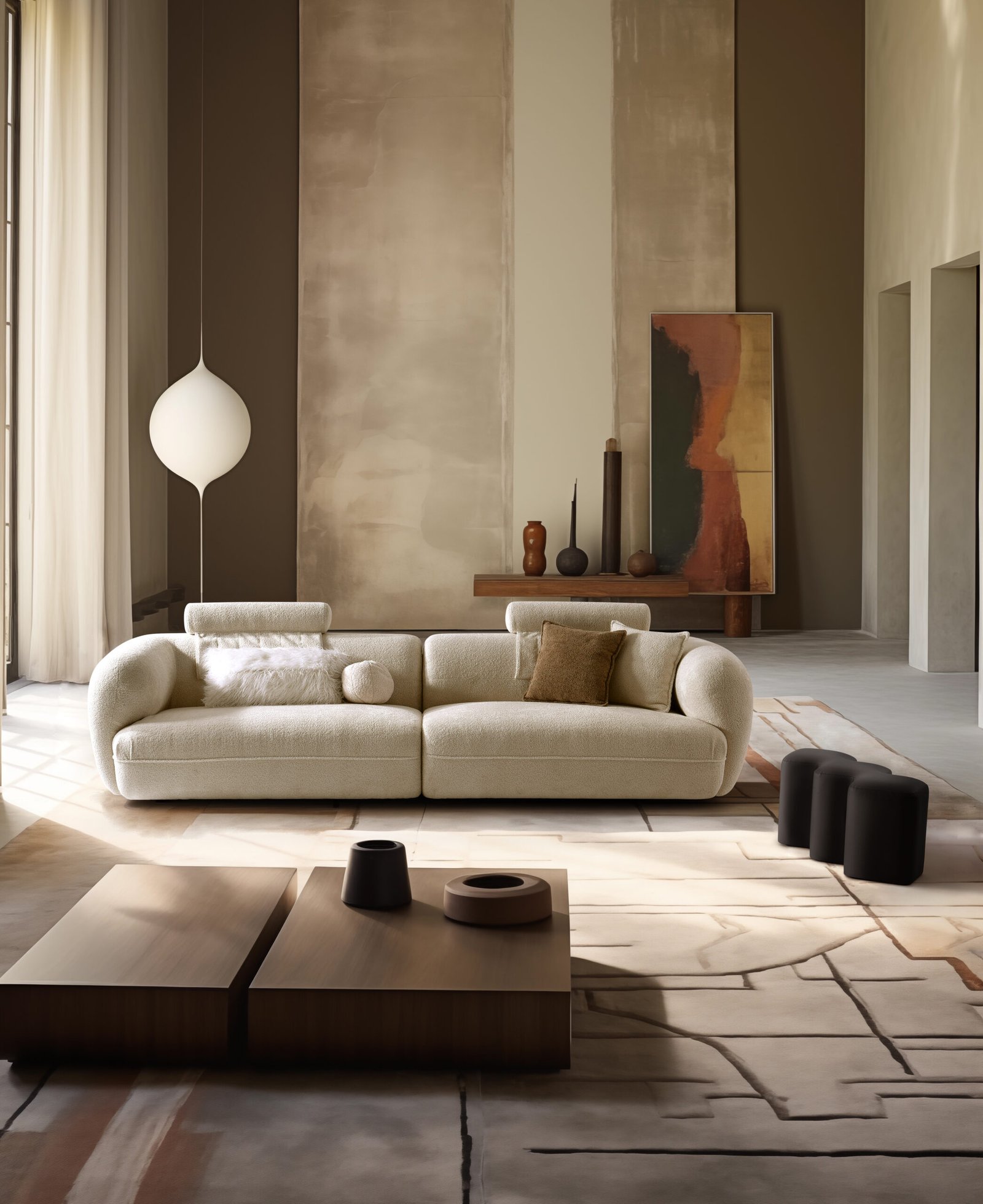 Plush White Boucle Nordic 3-Seater Sofa