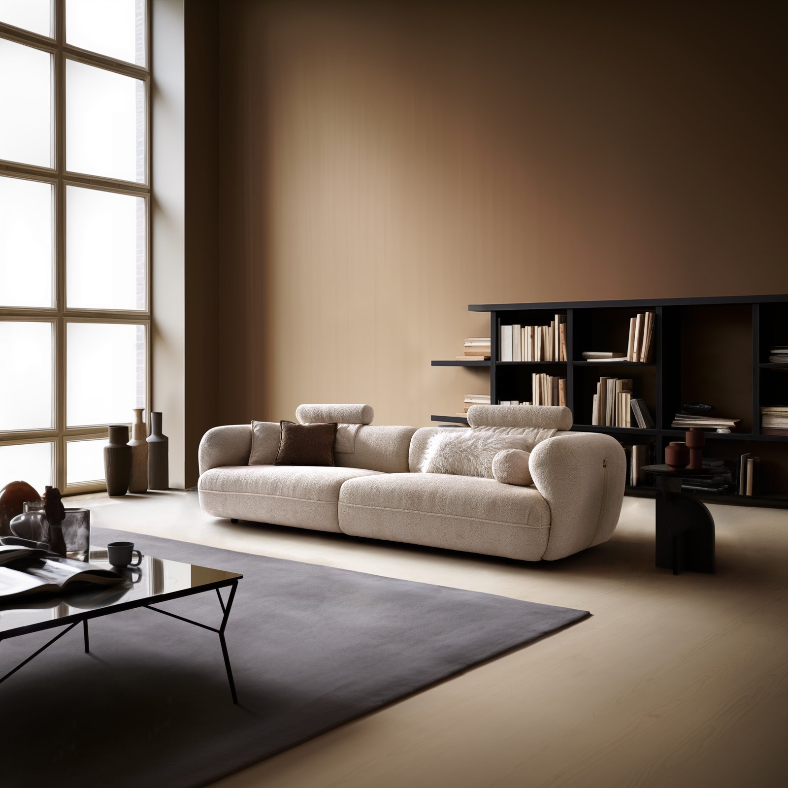 Plush White Boucle Nordic 3-Seater Sofa