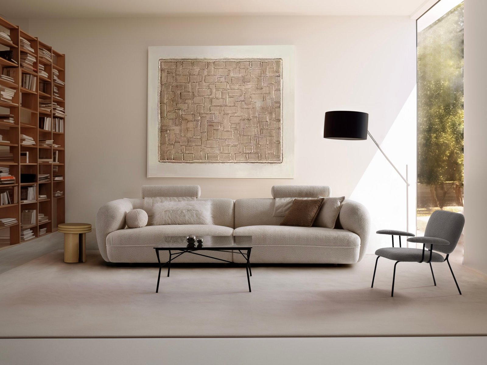 Plush White Boucle Nordic 3-Seater Sofa