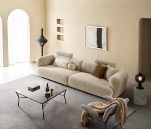 Plush White Boucle Nordic 3-Seater Sofa