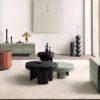 French Style Solid Mdf Veneer Round Wood Coffee Table Set C298