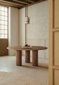 Natural Wood Round Dining Table for 6