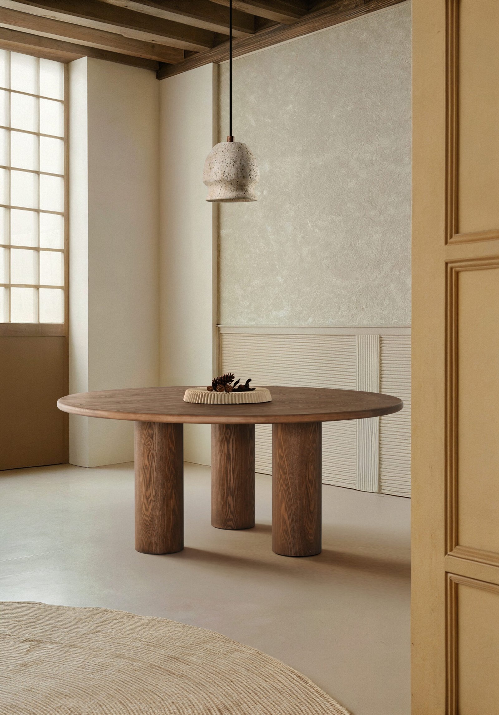 Natural Wood Round Dining Table for 6