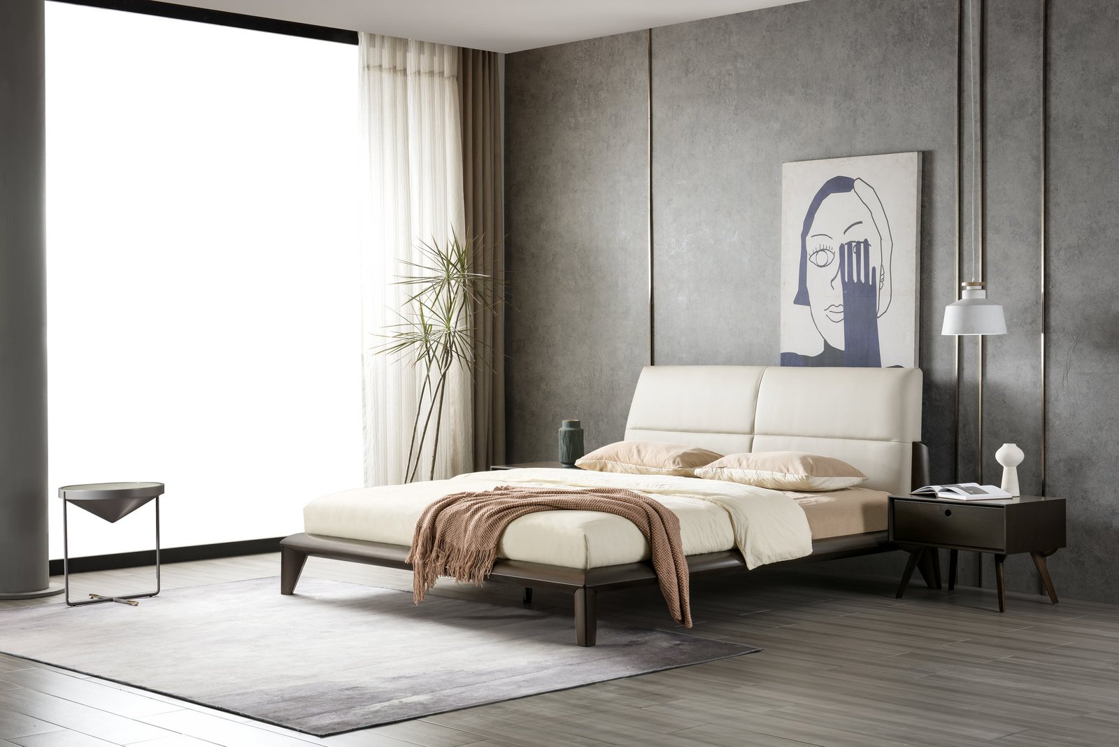 Nordic Luxury Solid Wood king Size Bed HE6551
